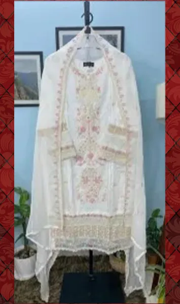 Pakistani Original Hayat's Luxury Lawn Stitched 3Pcs _ White 